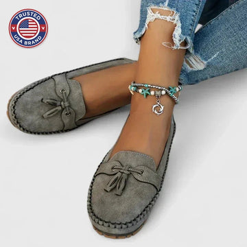 Women's Suede Bow Winter Loafers Slip-On Moccasin Flat Shoes