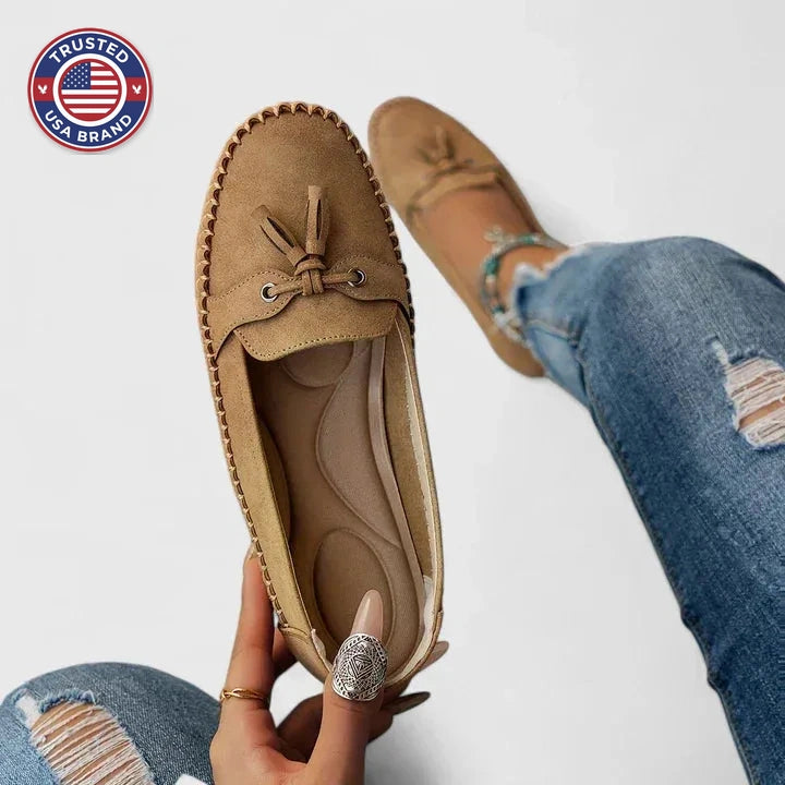 Women's Suede Bow Winter Loafers Slip-On Moccasin Flat Shoes
