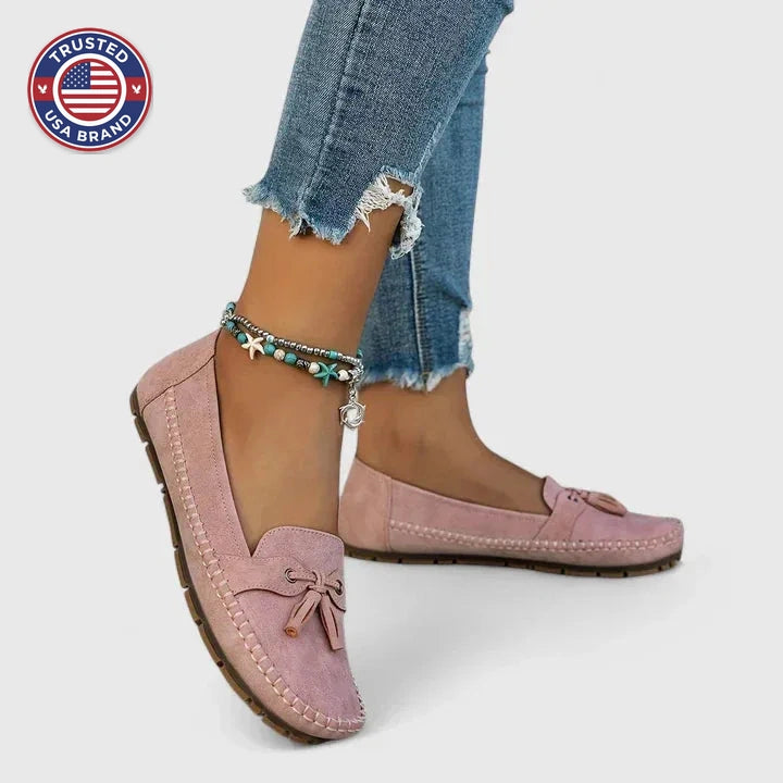 Women's Suede Bow Winter Loafers Slip-On Moccasin Flat Shoes