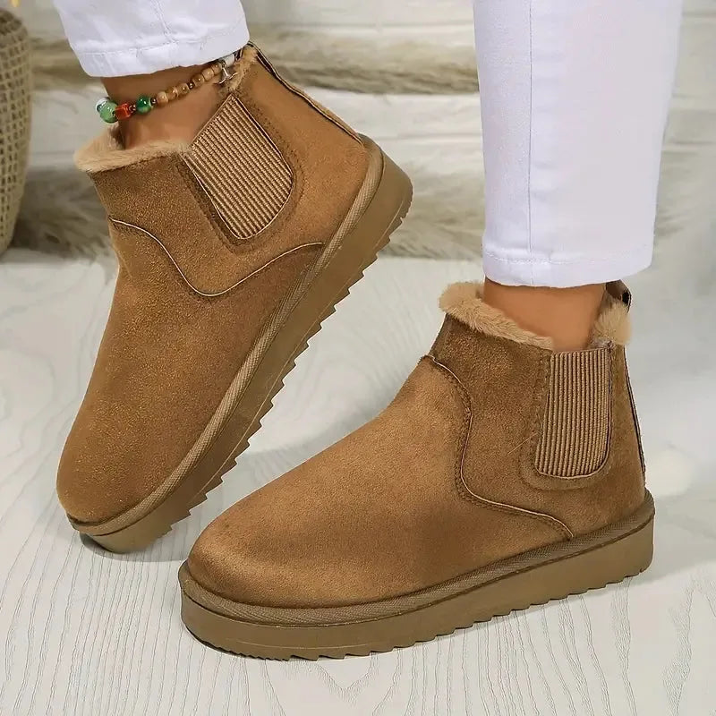 Women's suede winter chelsea boots with faux fur lining