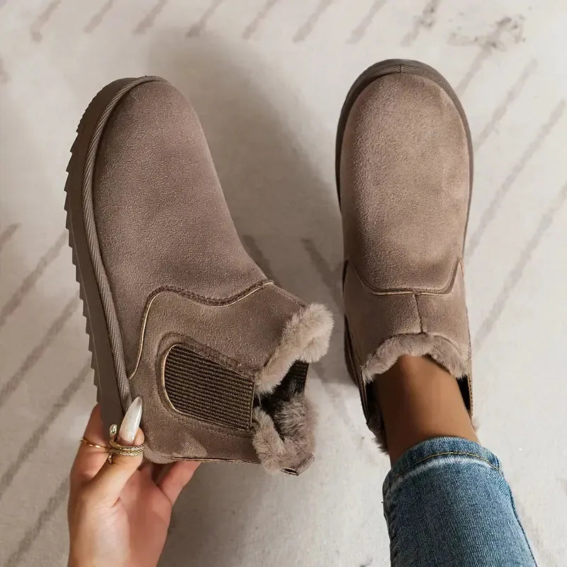 Women's suede winter chelsea boots with faux fur lining