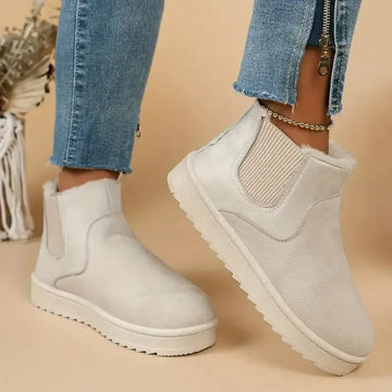Women's suede winter chelsea boots with faux fur lining