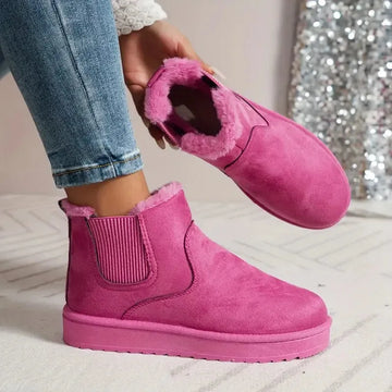 Women's suede winter chelsea boots with faux fur lining