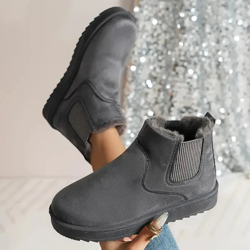Women's suede winter chelsea boots with faux fur lining