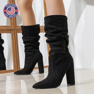 Women's suede knee high winter boots with slouchy shaft