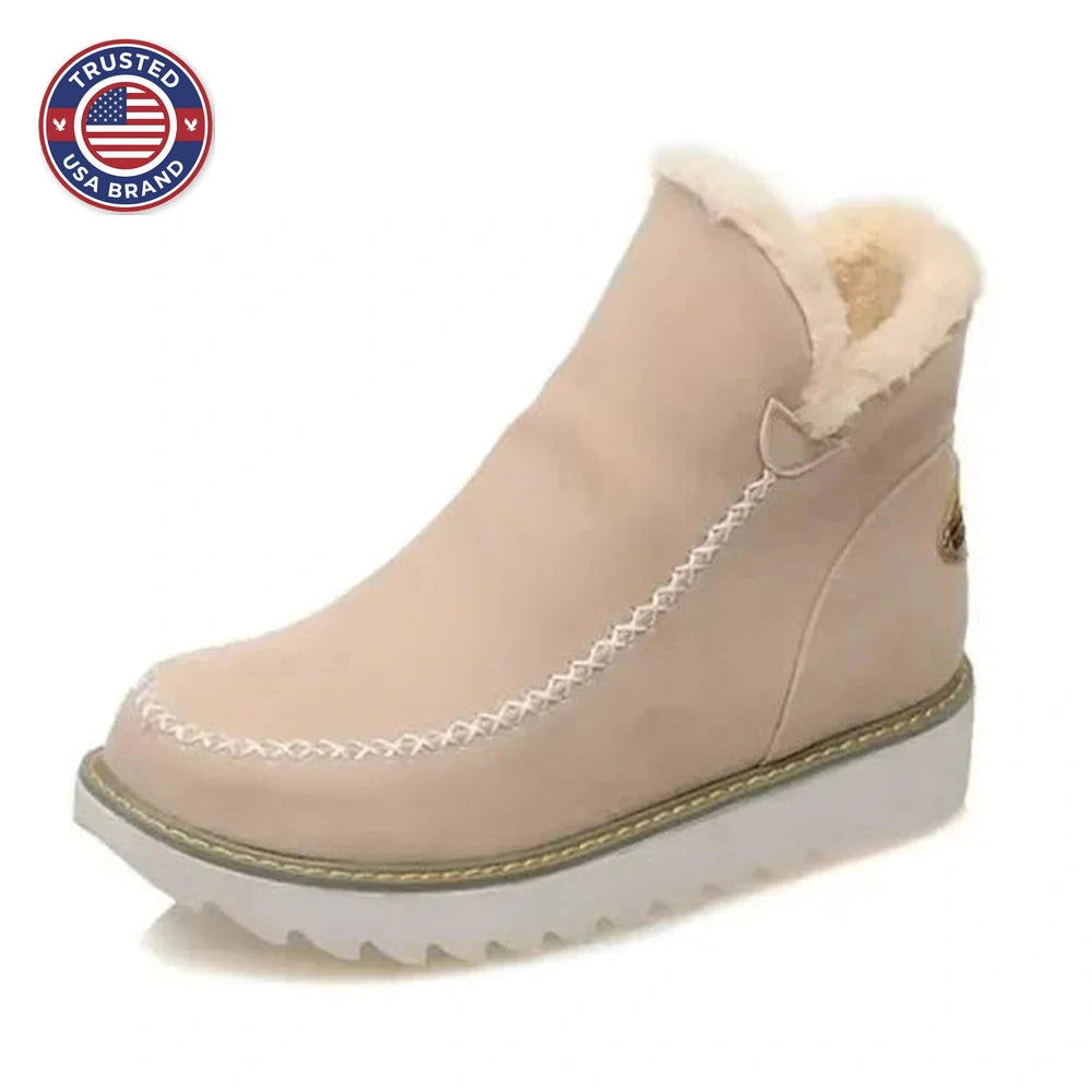 Women's suede orthopedic ankle boots with faux fur lining - Brown