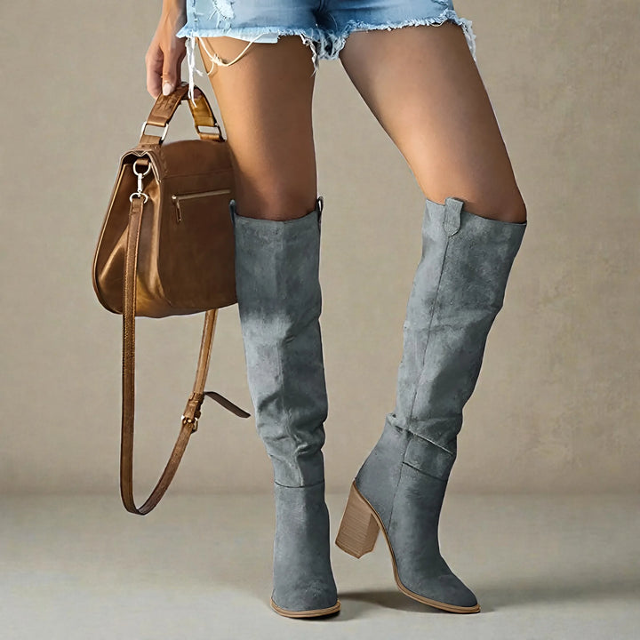Women's suede orthopedic knee high winter boots with slouchy shaft