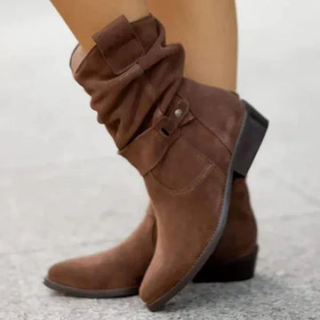 Women's suede side zip ankle winter boots with slouchy shaft