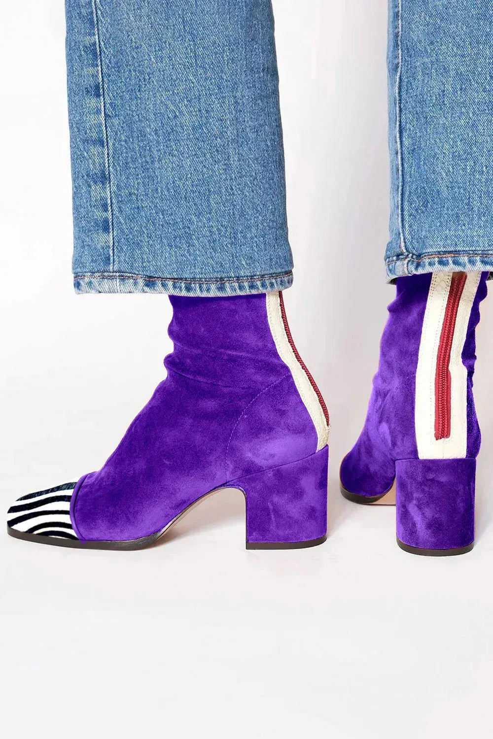 Women's suede side zip ankle winter boots with square toe and block heel