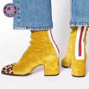 Women's suede side zip ankle winter boots with square toe and block heel