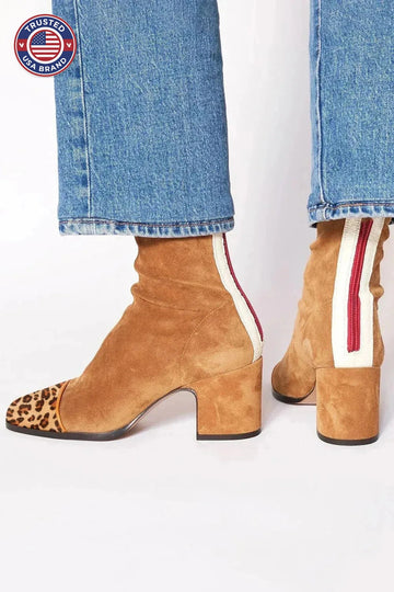Women's suede side zip ankle winter boots with square toe and block heel