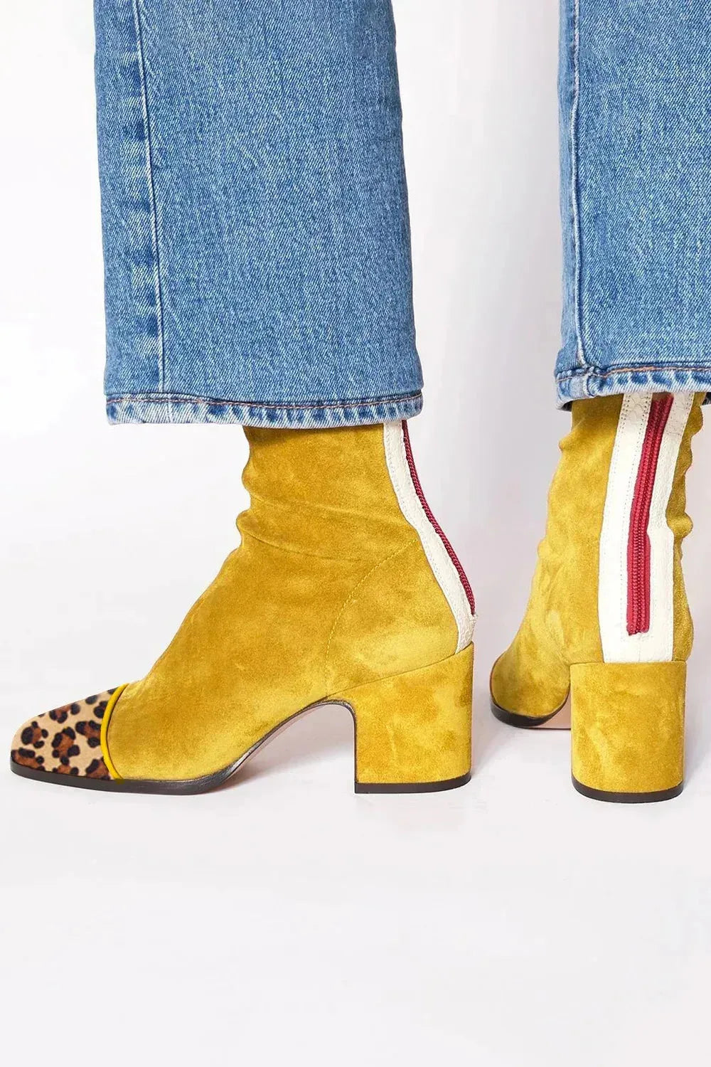 Women's suede side zip ankle winter boots with square toe and block heel