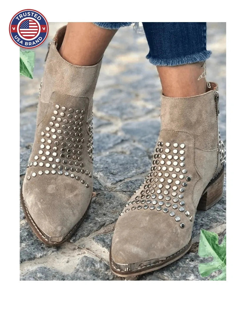 Women's suede side zip ankle winter boots with studded upper