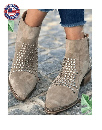 Women's suede side zip ankle winter boots with studded upper