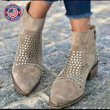 Women's suede side zip ankle winter boots with studded upper
