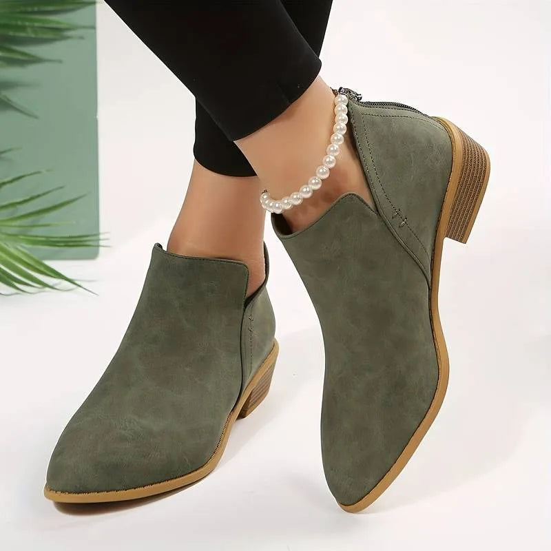 Women's suede side zip ankle winter boots with v-cut topline