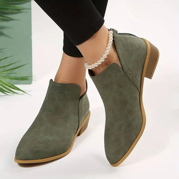 Women's suede side zip ankle winter boots with v-cut topline