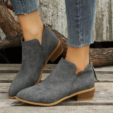 Women's suede side zip ankle winter boots with v-cut topline