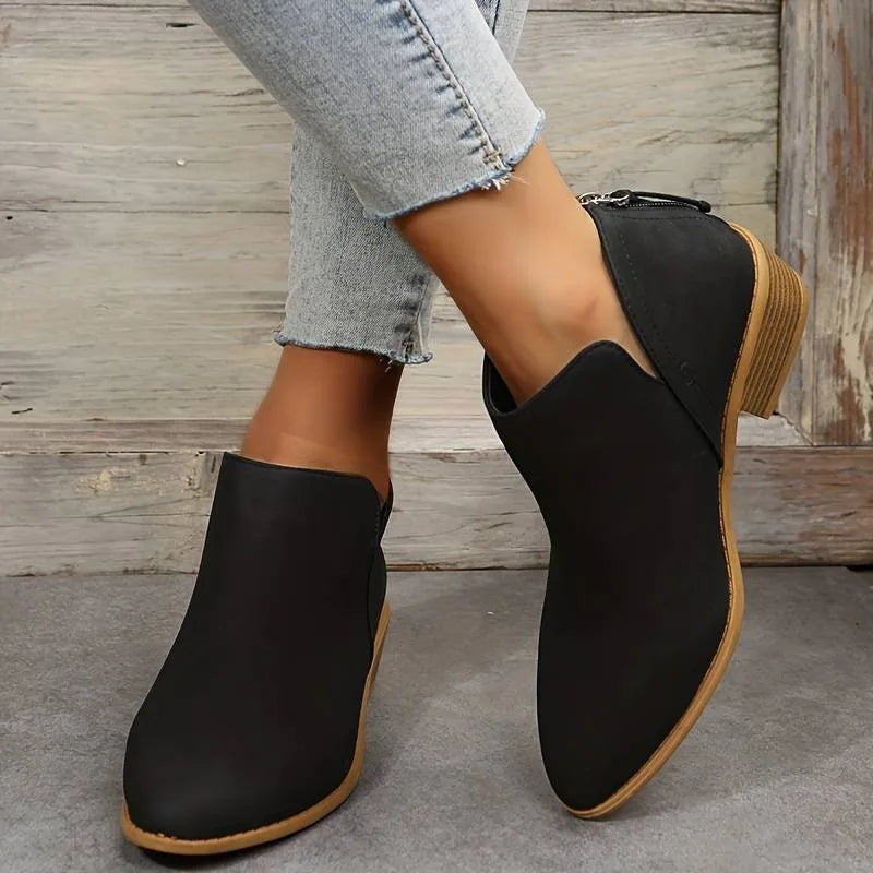 Women's suede side zip ankle winter boots with v-cut topline
