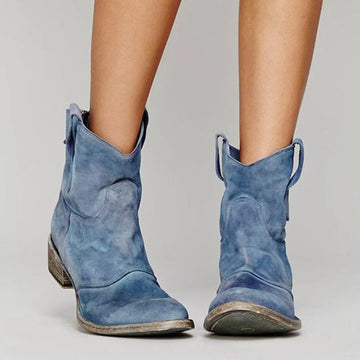 Women's suede side zip ankle winter boots with v-cut topline and pull tabs