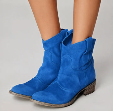 Women's suede side zip ankle winter boots with v-cut topline and pull tabs