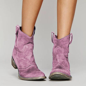 Women's suede side zip ankle winter boots with v-cut topline and pull tabs