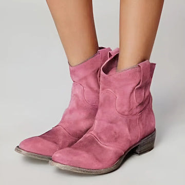 Women's suede side zip ankle winter boots with v-cut topline and pull tabs