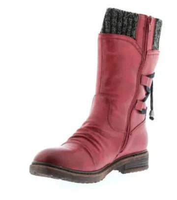 Women's suede side zip heeled winter boots with lace-up back