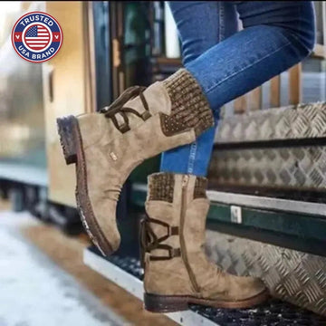 Women's suede side zip heeled winter boots with lace-up back