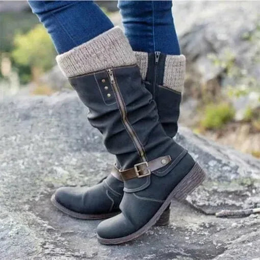 Women's suede side zip knee high winter boots with knit cuff
