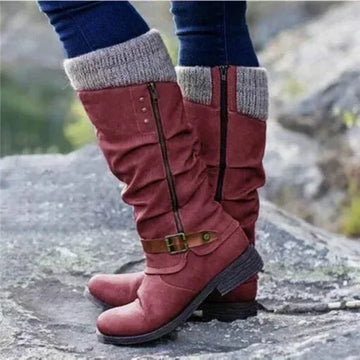 Women's suede side zip knee high winter boots with knit cuff