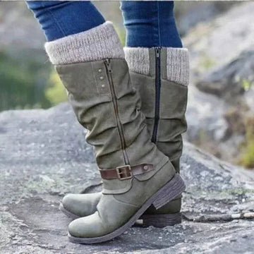 Women's suede side zip knee high winter boots with knit cuff