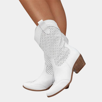 Women's suede side zip orthopedic heeled winter boots with perforated shaft