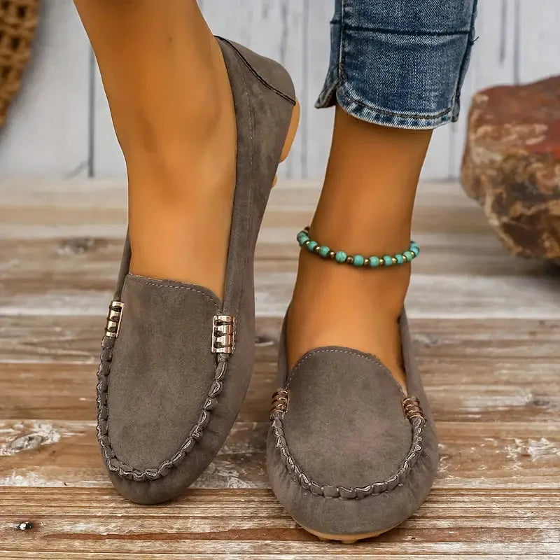 Women's Suede Slip On Winter Loafers Flat Casual Shoes