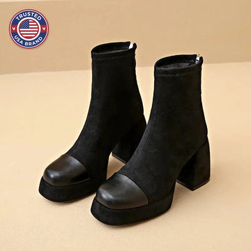 Women's suede zip-up ankle winter boots with square toe