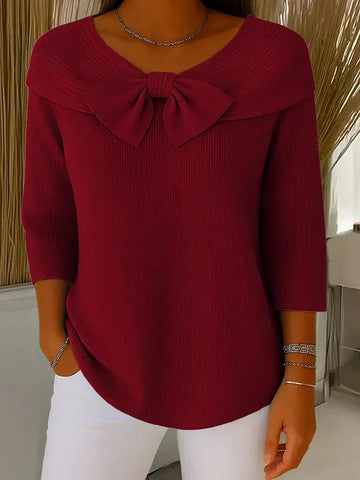Women's Winter Sweater with Bow and Round Neckline
