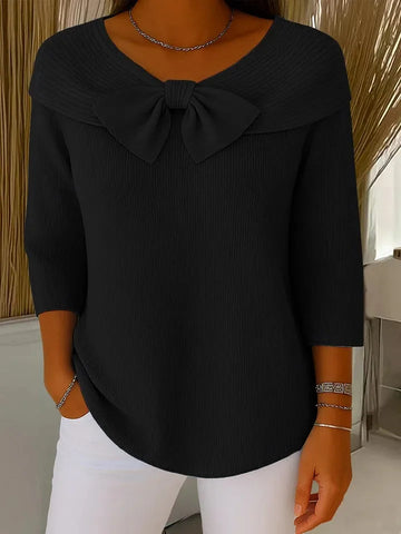 Women's Winter Sweater with Bow and Round Neckline