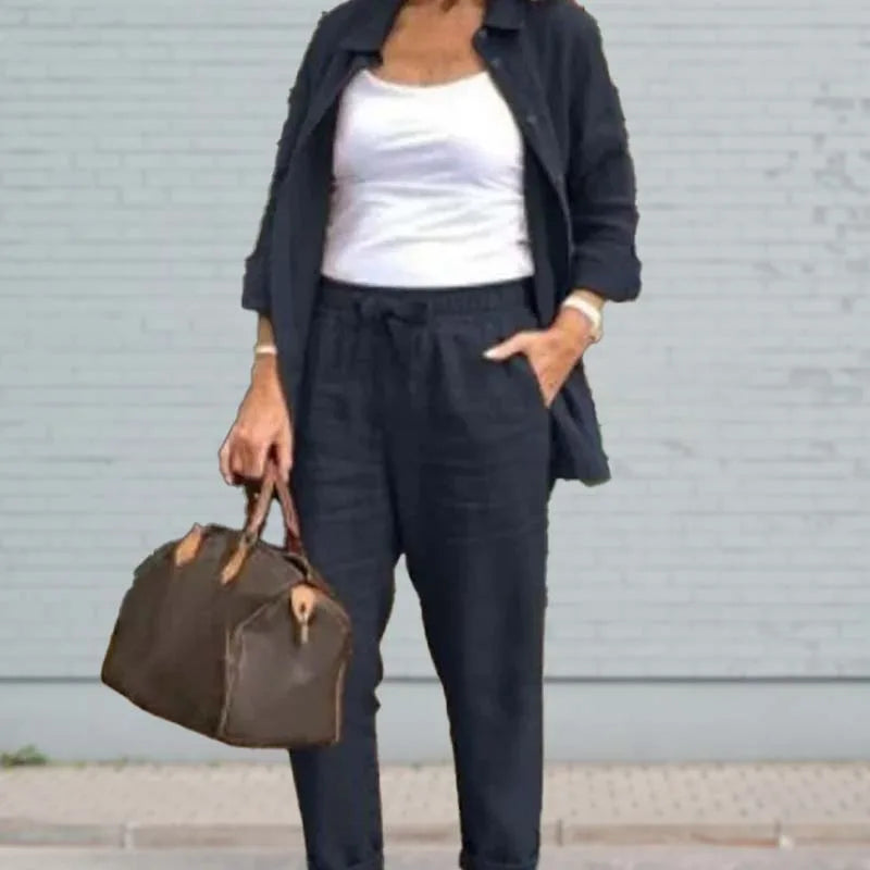 Women's Winter Two Piece Set Shirt Jacket Drawstring Pants