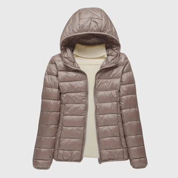 Women's ultra-light quilted zip-up hooded winter puffer jacket - Dark Blue Hood