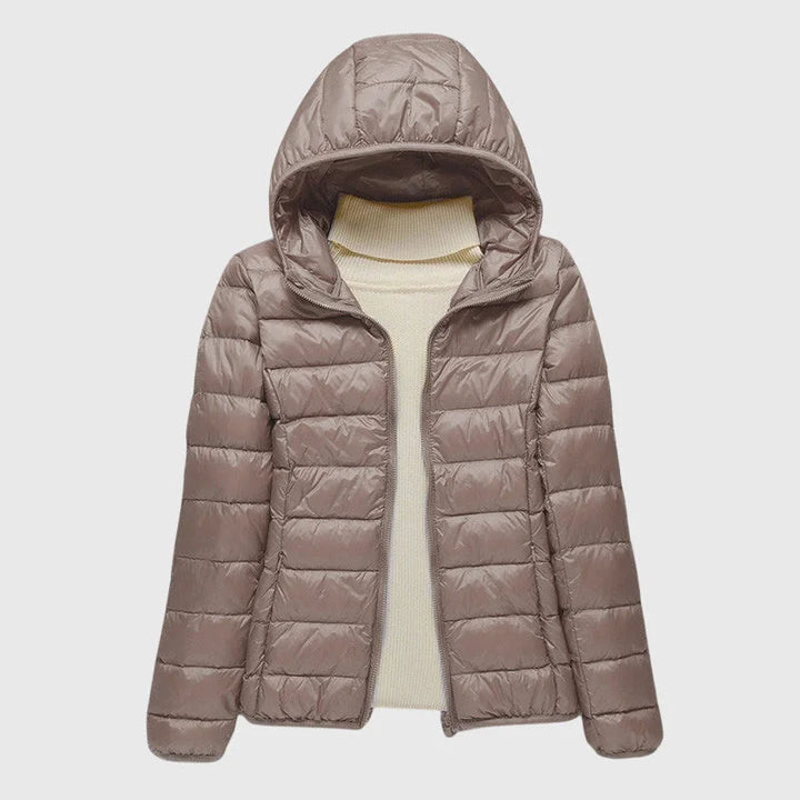 Women's ultra-light quilted zip-up hooded winter puffer jacket - Dark Blue Hood