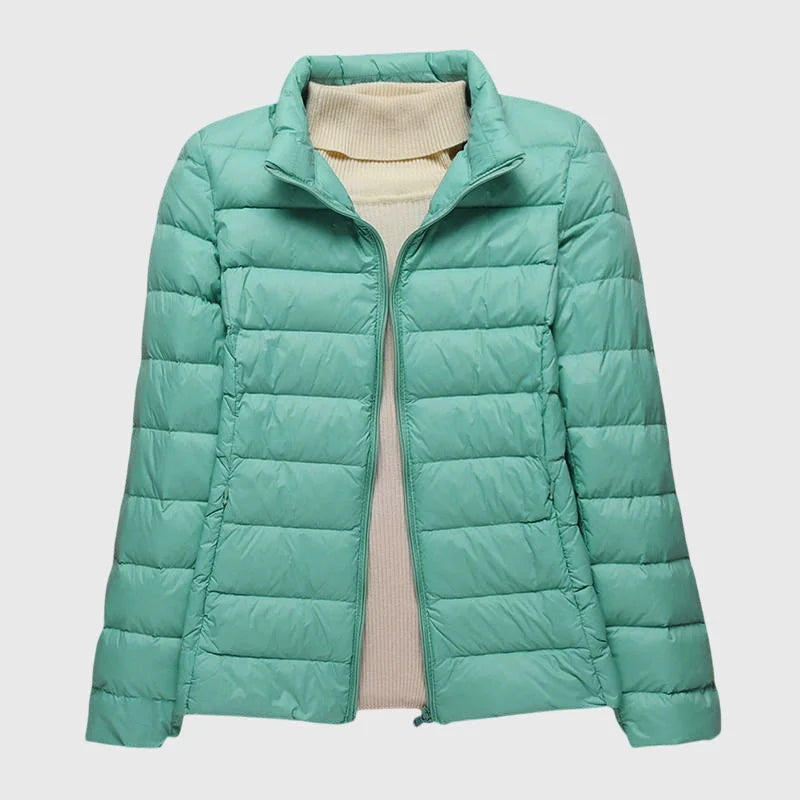 Women's ultra-light quilted zip-up hooded winter puffer jacket - Dark Blue Hood