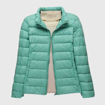 Women's ultra-light quilted zip-up hooded winter puffer jacket - Dark Blue Hood