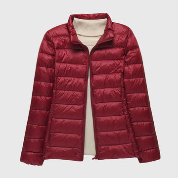 Women's ultra-light quilted zip-up hooded winter puffer jacket - Dark Blue Hood