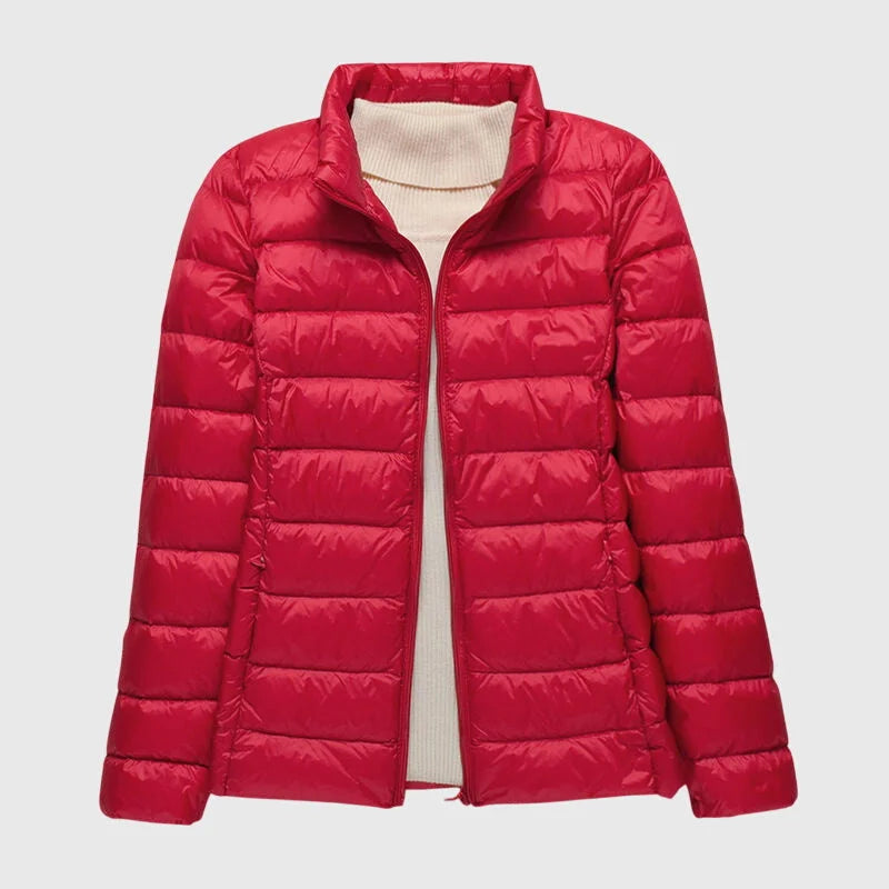 Women's ultra-light quilted zip-up hooded winter puffer jacket - Dark Blue Hood