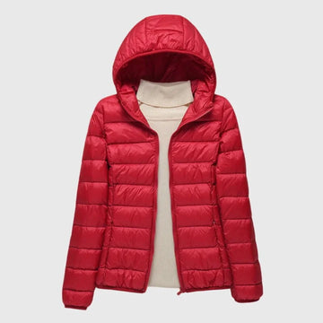Women's ultra-light quilted zip-up hooded winter puffer jacket - Dark Blue Hood
