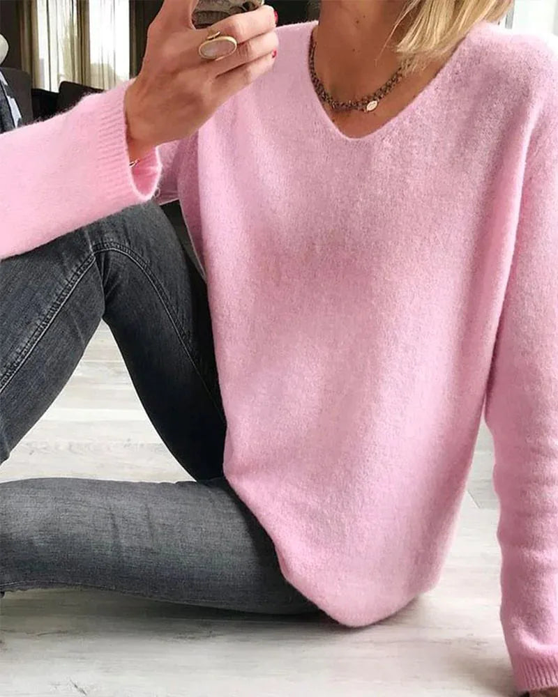 Women's V Neck Long Sleeve Winter Sweater