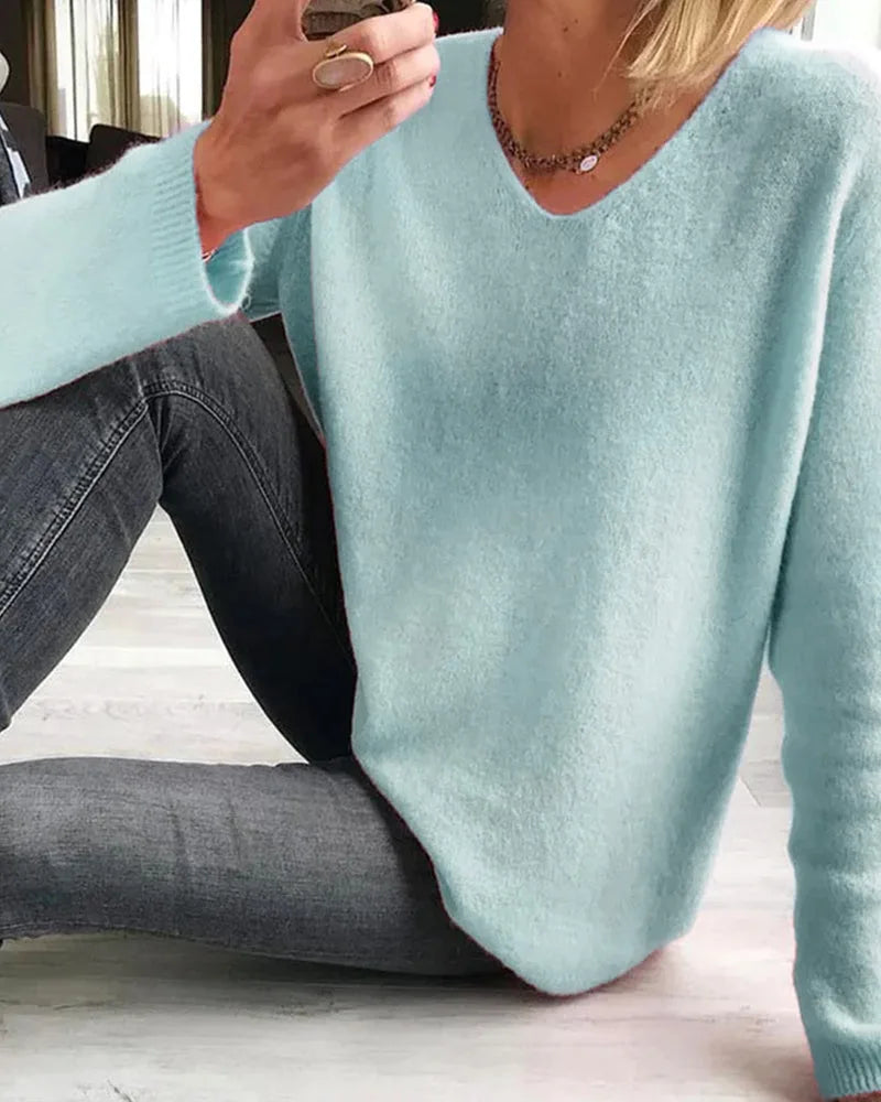 Women's V Neck Long Sleeve Winter Sweater