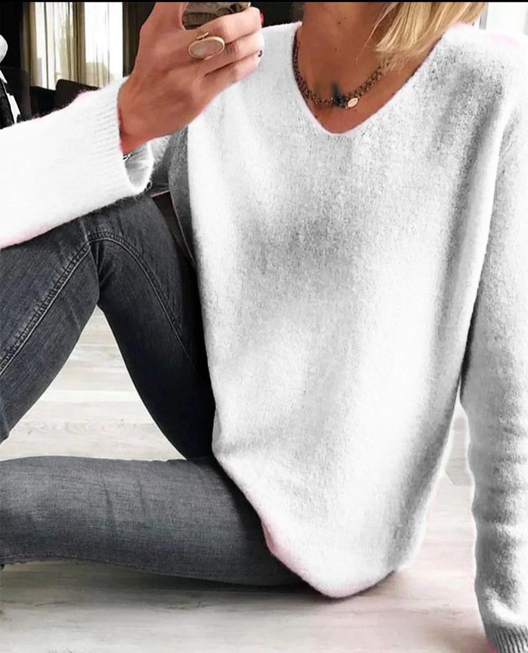 Women's V Neck Long Sleeve Winter Sweater