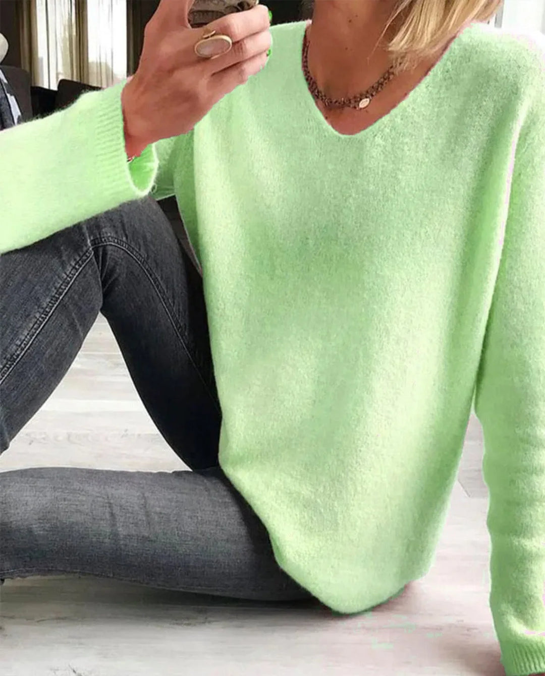 Women's V Neck Long Sleeve Winter Sweater