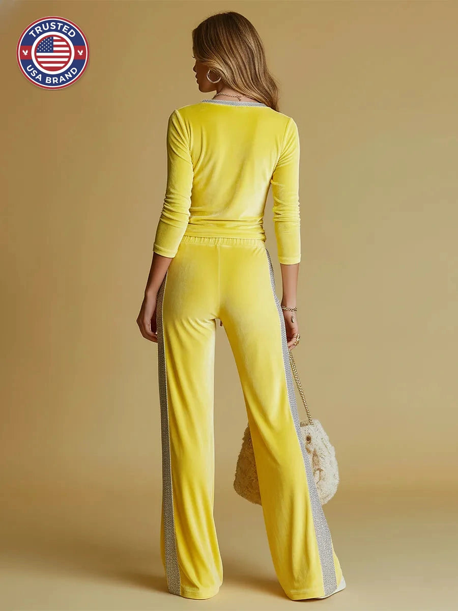 Women's V-Neck Long Sleeve Winter Two Piece Set